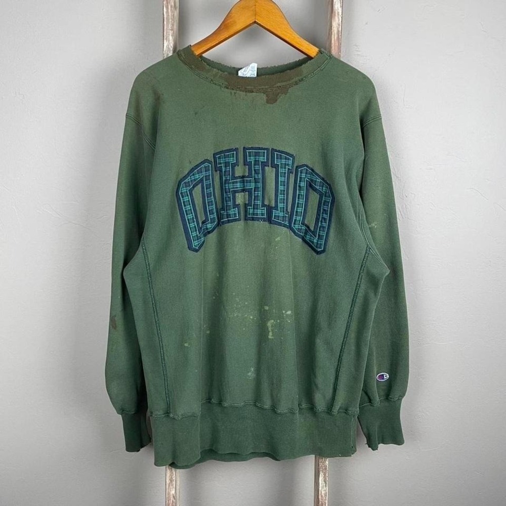 Vintage 90s USA Champion Reverse Weave Green Distressed Sweatshirt XL